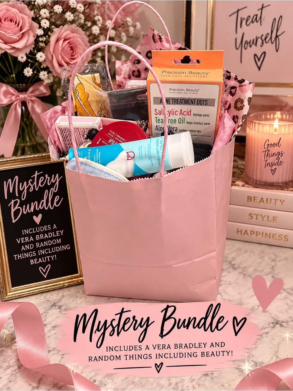 Vera Bradley Pink Floral Mystery Bundle Key & Card Holder Gift Set